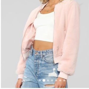 Pink Fur Bomber Jacket